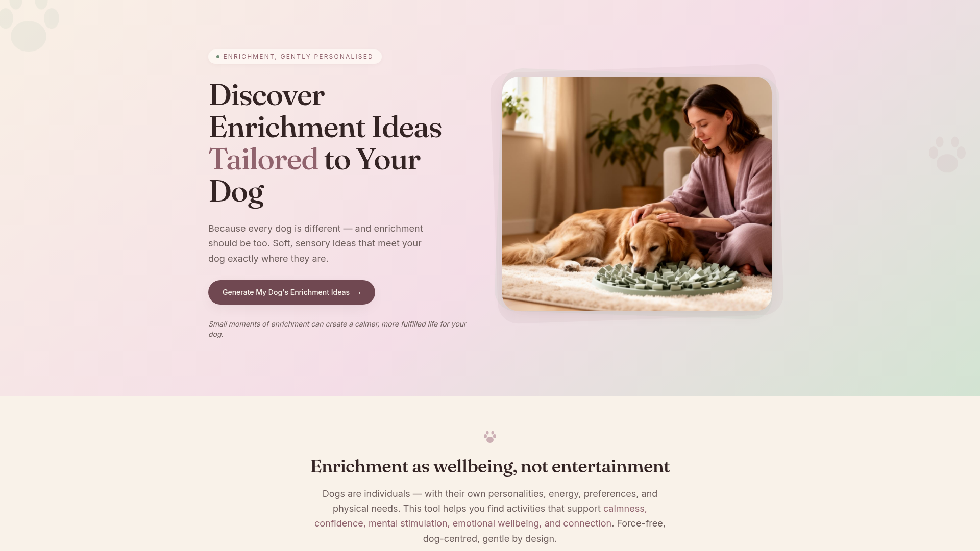The Dog Enrichment Idea Generator — a real AI tool built for dog parents